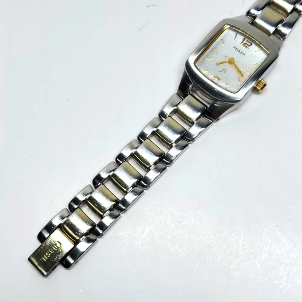 Vintage Fossil F² Watch ES9666 Two Tone Steel Wristband White Face Watch